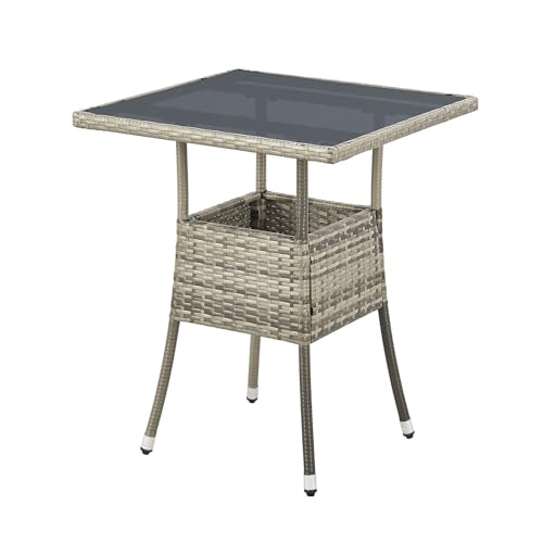 Juskys Table de Jardin Yoro en polyrotin résistant aux intempéries - Table de Balcon carrée 60x60 cm - Table d'appoint en rotin à Plateau en Verre - Petite Table...