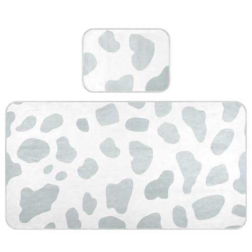 Bolaz Summer Sleeping Bed Pad, Grey Leopard Pattern Cooling Mattress Set Breathable Bed Mat Ice Silk Mat + Pillow Cover for Toddler Boys Girls
