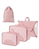 BAGSMART Garment Folder Packing Cubes for Travel, 4 Set Lightweight Travel Cubes for Wrinkle Free, Durable Suitcase Organizers Bag Set for Travel Essentials Baby Pink