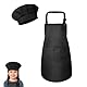 Kinder Schürze und Kochmütze Set,Verstellbare Kinder Kochschürze Kinderschürze für Jungen Mädchen 4-12Jahre,Schürze Kinders Schule,Malschürze,Bastelschürzen mit Taschen zum Kochen Backen Malen,Schwarz
