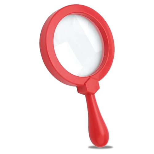 Rongon Kids Magnifying Glass Handheld Jumbo Magnifiers with Stand, Exploration Play Reading Magnifier Red Magnifying Lens for Nature Exploration, Science Experiments, 5X Magnification Loupe (Red)
