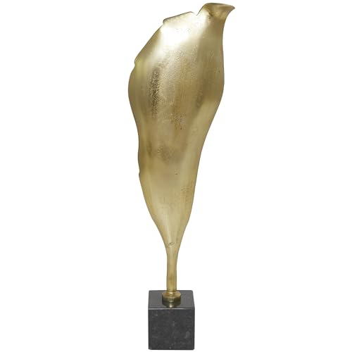 Estatua decorativa de hoja abstracta en aluminio dorado con base de mármol miniatura 7