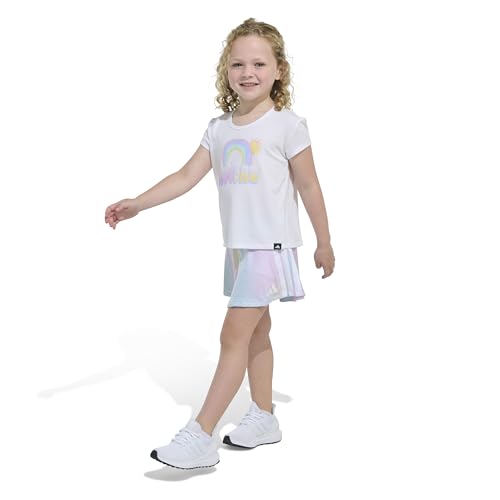 Image of adidas Girls' Pleated Tee Shirt and Aop Flounce Skort Set