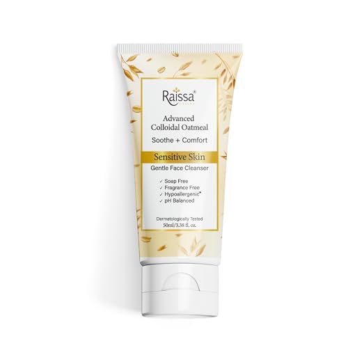 Image of Raissa Colloidal Oatmeal Face Wash Cleanser for Sensitive Skin, 50ml | Hypoallergenic, Fragrance Free, pH Balanced Silicone Free | For Men & Women