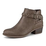 mysoft Women's Ankle Boots Low Chunky Heel Round Toe Wide Width Short Booties Side Zipper