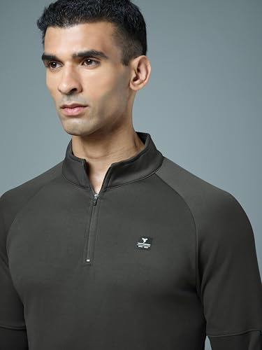 Image of TECHNOSPORT Men's Slim Fit Mock Neck SOID Sports Sweatshirt with Elasto Plus