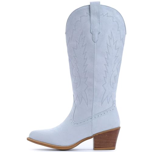 Image of IUV Suede Cowboy Boots For Women Chunky Heel Pointed Toe Cowgirl Boots