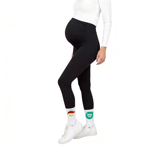 Everwoman Schwangerschaftsleggings | Blickdichte Umstandsleggings (High Waist) stützt den Babybauch - elastisch bequem & weich | Umstandsmode für Jede Phase (Schwarz M)