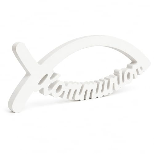 JOVYTH 1 Decoración De Pez Para Comunión – Figura Blanca De Plástico Con Inscripción, Portavelas, Para Bautizo, Confirmación, Profesión De Fe, Cumpleaños, Regalo