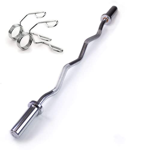 Nisorpa Olympic Super Curl Bar, Solid Chrome Threaded Curl Bar Bending Dumbbell Bar with Barbell Spring Clip, Hammer Curl Weight Bar for Home Gym Fitness Weightlifting Strength Training