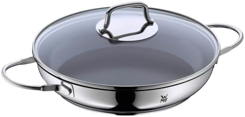 WMF Devil Servier-Schmorpfanne Induktion 26 cm mit Glasdeckel, Ofenfeste Pfanne, Servierpfanne, Cromargan Edelstahl beschichtet, Keramikbeschichtung, backofenfest