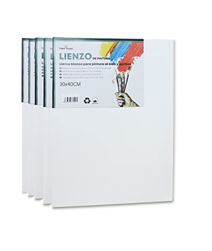 Pack lienzos canva blancos para pintar con bastidor preestirado   100% algodón 280g/m²   varios tamaños (5PCS   30X40)