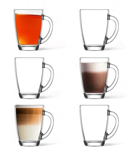 vienberg 6 tlg. 250ml Premium Glas mit Henkel | Lattegläser, Teegläser, Cappuccinno-Tasse Gläser | Ideal für Heißgetränke, Kakao, Latte Macchiato und Cappuccino