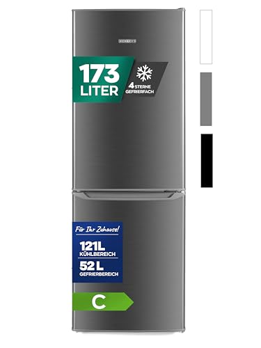 Heinrich´s Kühlgefrierkombination 173L Gesamtvolumen, 121L Kühlvolumen, 52L Gefriervolumen, LED Beleuchtung,Türanschlag wechselbar, leise 40dB, große Tiefkühlboxen, 7Temperaturstufen,inox