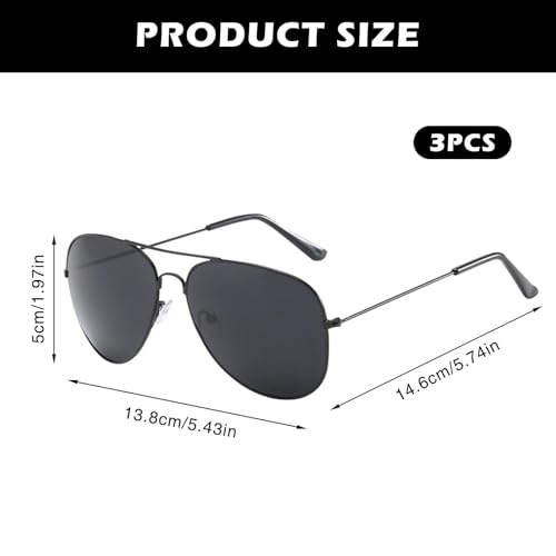 KIRVOS Lunettes de Soleil Aviateur Classiques, Lot de 3 Paires, Monture Métallique Noire, Verres Polarisés, pour Conduite et Voyage – vue 2