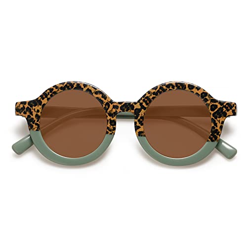 Sojos SK5606C9 Cute Round Polarized Sunglasses For Kids Girls Boys Vintage Uv400 Protection Classic Children De Sol Gafas Beach Holiday Sk5606 Leopard Print And Green Frame cover
