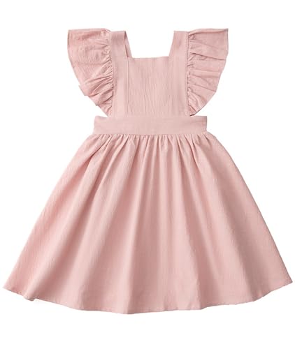 Toddler Girls Dress Baby Cotton Linen Ruffle Backless Sleeveless Dresses