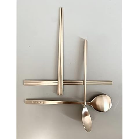 cozymomdeco Korean Made Traditional Utensil Flatware Luminous Gold Brassware Spoon & Chopsticks 2Set with Gift Wrapping Cover
