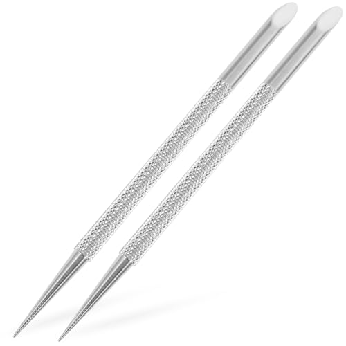 FOMIYES 2PCS Stainless Steel Cuticle Pusher & Gel Polish Remover - Dual-Ended Manicure Tool for Nail Prep, Cuticle Removal, and Nail Art - Non-Slip Grip, Silver