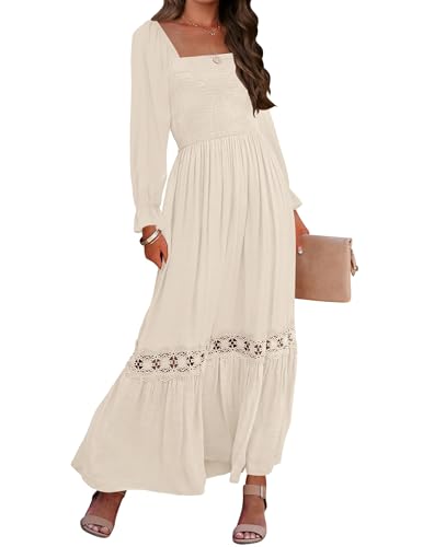 ZESICA Women's 2025 Boho Long Sleeve Square Neck Smocked High Wai...