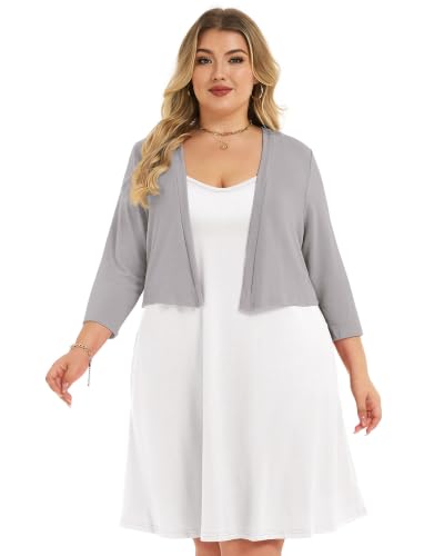 Image of Plus Size Shrugs for Women 3 /4 Sleeve Cropped Cardigan Knit Sweaters Open Front Bolero 2026