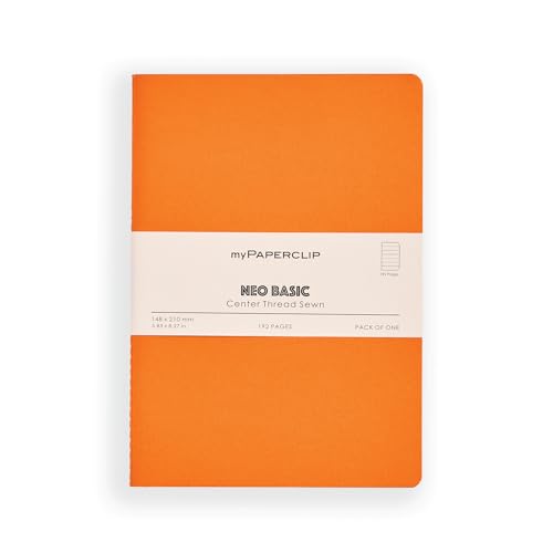 Image of myPAPERCLIP NeoBasic A5 Ruled Notebook | 192 Pages, 80 GSM, 250 GSM Soft Cover, A5 (5.83 x 8.27 in) | Orange