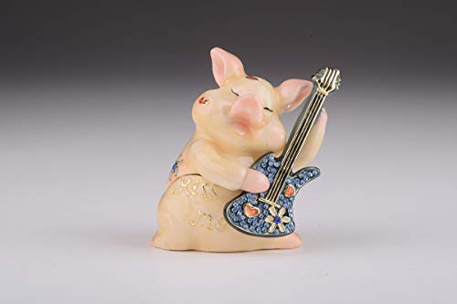 Keren Kopal Pig Playing Guitar Trinket Box Decorated With Swarovski Crystals Unique Handmade Gift P1903 #TOP10