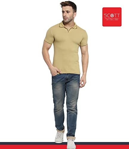 Image of Scott International Men's Organic Cotton Regular Fit Polo T-Shirt (Beige with Black, XL)