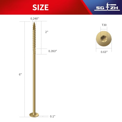 Image of #14 x 6 Inch Outdoor Structural Wood Deck Screws (16Pcs /1lb), Carbon Steel, Tan, Flat Head, Rust Resistant Epoxy Coated, T30 Star Bit
