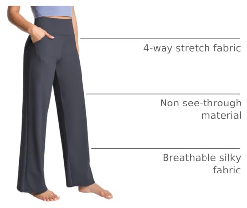 Image of BUBBLELIME Women High Waist Wide Legs Yoga Pants Loose Sweatpants Pockets | 29 inch /31 inch /33 inch /35 inch /37 inchInseam,2 Styles / Dress /Basic,Lounge,Comfy,Stretch Casual Work
