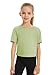 CharmWM Girls Workout Summer Crop Tops Kids Fashion Crew Neck Cropped Split Back Athletic Gym Exercise Short Sleeve T Shirts Basic Tees Size 3-14 Years Light Green