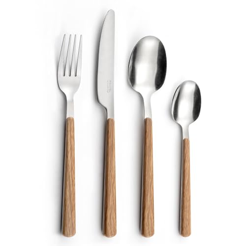 Amefa Bosquet Besteck-Set, 24-teilig, Edelstahl 18/0, Holzgriff, spülmaschinengeeignet
