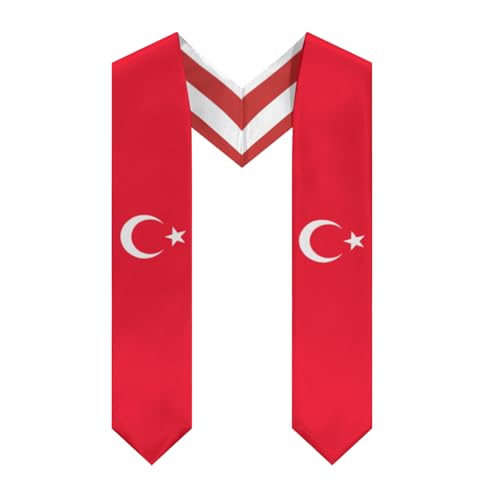 Turkey Turkish Flag Graduation Stole Sash Shawl for Men Women Thickened V-Neck Scarf Double-sided for International Students Teachers Study Aboard Graduate Gift 72 inches Unisex