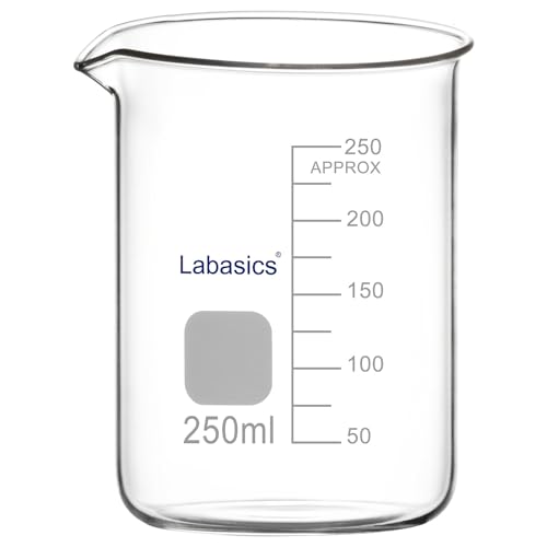 Labasics Bécher en Verre, 1 Pack, Bécher de Forme Basse Gradué en Verre Borosilicaté avec Bec Verseur, 250 ml, Résistance aux Hautes Températures,...