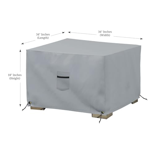 Covers & All Square Ottoman Cover, Heavy Duty 18 Oz Waterproof UV & Weather Resistant Patio Garden Furniture Stool Protector Indoor Outdoor with Air Vents & Drawstrings (34