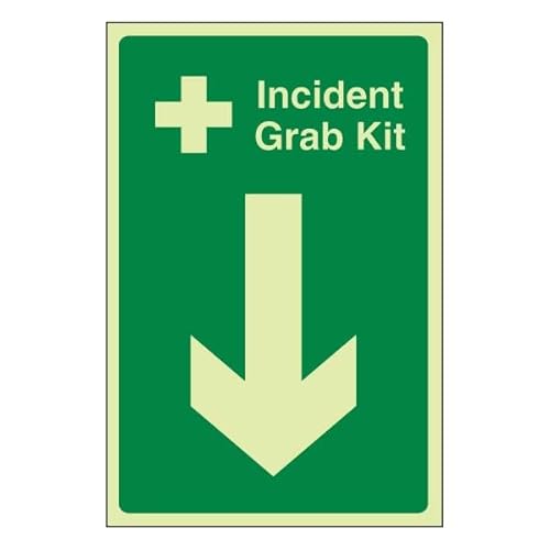 Bleedsave Incident Grab Kit Arrow Down 200 x 300 mm - Glow In The Dark 1mm Rigid Plastic Safety Sign