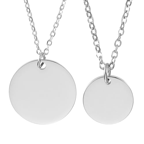 sourcing map Stainless Steel Round Pendant Necklace for Men and Women, Stamping Blank Engravable Charm Pendant Necklace Jewelry Gifts for Birthday Valentine's Day(1"/0.6", Silver)