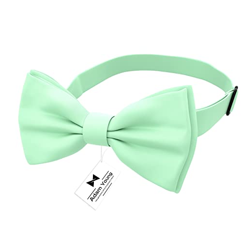 Adam Young Boy's Green Mint Bow Tie Pre-Tied Style Formal Satin Classic Bowtie for Tuxedo Faux Silk (Medium, Mint)2