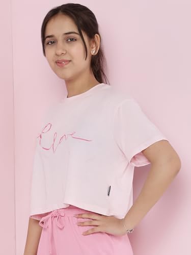 Image of Li'l Tomatoes Girls Crop T-Shirt | 100% Cotton | Graphic Printed Summer Top | Soft & Breathable Casual Wear | 7-16 Years