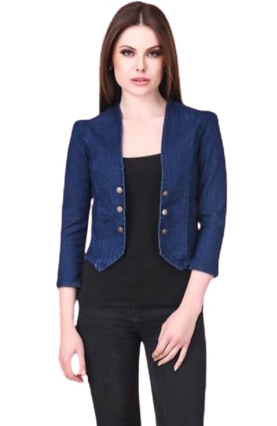 ootptaang Ootpatang Women's Denim Jacket, Blue, Button Front, Cropped Style-picture-10