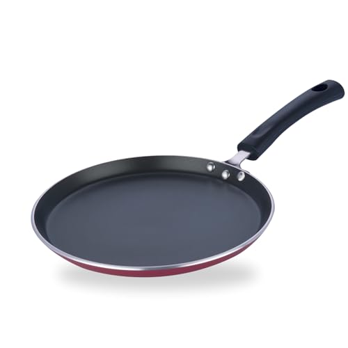 Vinod Cookware Dosa Griddle (Tawa) with Induction Base - 100& Aluminum Non Stick Pan with Anti Scratch Surface - Flat Multi Use Crepe Pan - (Black) - (25 CM)