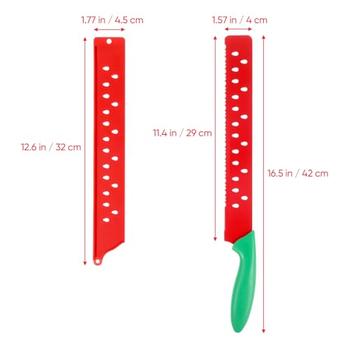 DECHOUS Watermelon Knife with Sleeve: Long Serrated Watermelon Knife for Melon Cutting - Kitchen Fruit Melon Cutter Slicer for Home Summer Party Fruit Serving (Red Green)