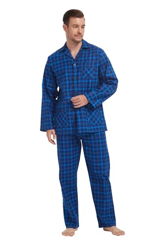 Amaxer Men’s 100% Cotton Pajamas Set Flannel Long Sleeves Pijamas For Men Pockets Button Pjs Elastic High Waist3