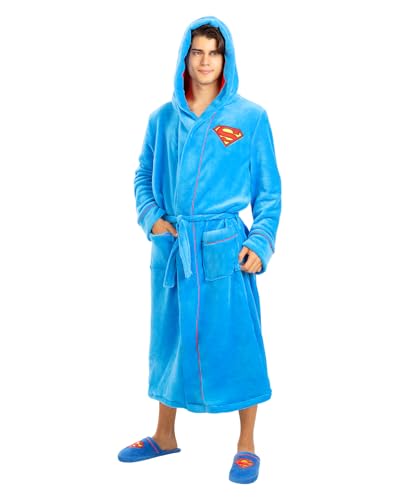 Funidelia Bata Oficial de Superman para hombre con capucha, Albornoz Hombre de Acero para adultos para regalar en Navidad y Cumpleaños., Disfraces de Carnaval, Halloween y Fiestas – Talla L-XL