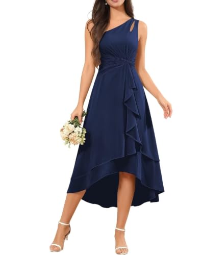 Robe demoiselle d'honneur mousseline bleu marine grande taille 48 ZMM055