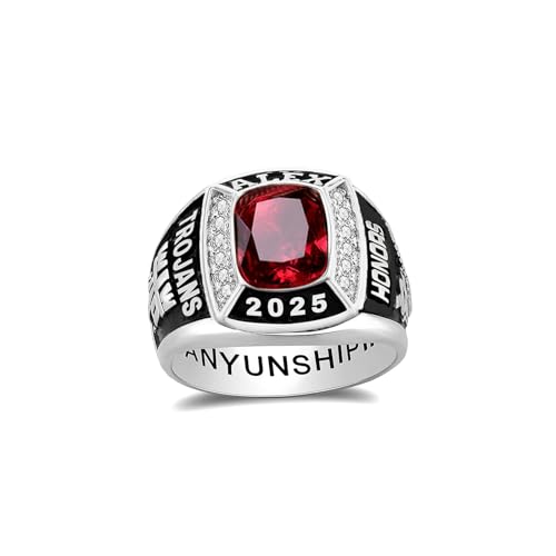 Customizable Class Rings High School and College Graduates, Sterling Silver/10k/14k/18k Graduation Ring Personalized, Birthstone Class of 2025 Ring Graduation Jewelry Gift（With Gift Box）