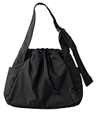 Casual Nylon Shoulder Tote Bag for Women Large Lightweight Canvas Travel Crossbody Purse Handbags with Drawstring