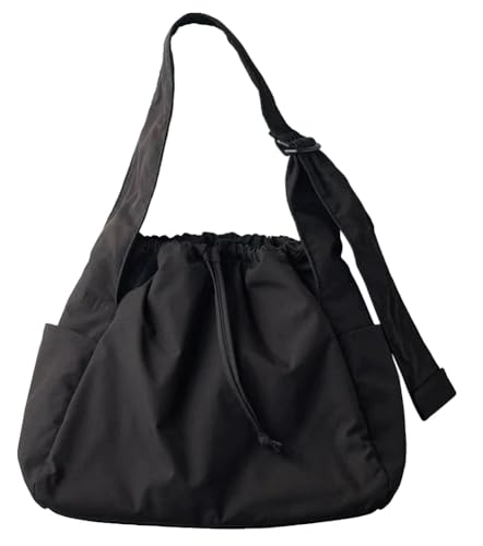 Casual Nylon Shoulder Tote Bag for Women Large Lightweight Canvas Travel Crossbody Purse Handbags with Drawstring