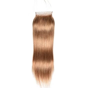 Majik Straight Human Hair Lace Closure for Women (Free 4 clips with Neem Wood Comb) (Light Brown, 14 Inch)