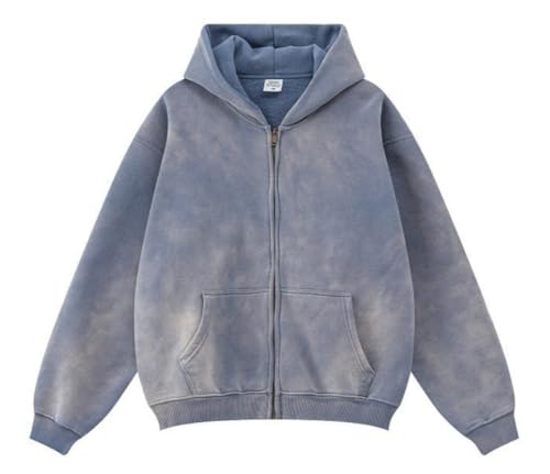 Acid Wash Mens Womens Hoodies Zip Up Heavyweight Cotton Hoodie Sweatshirt for Men Y2K Streetwear